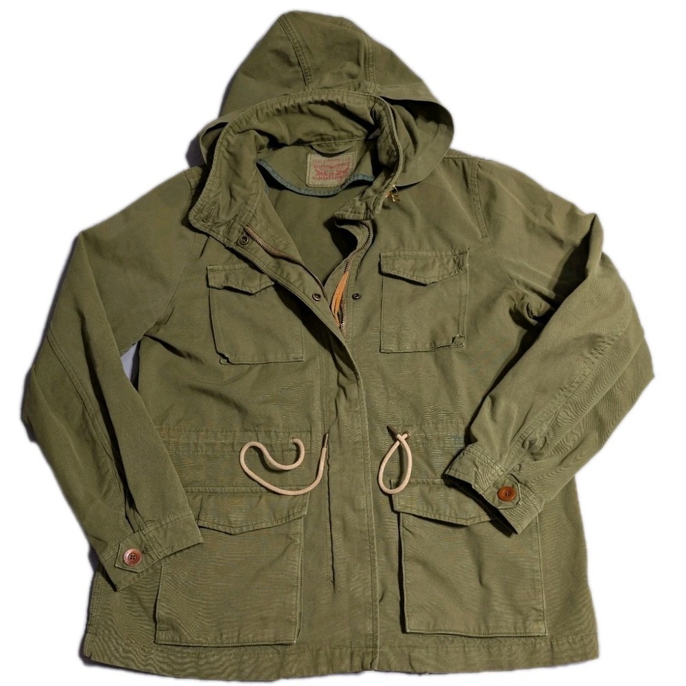 Levi's Utility Jacket Womens Medium Olive Green Hooded Military Field Jacket